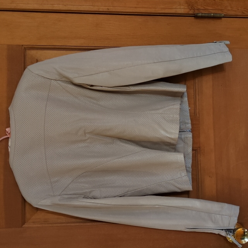 Bagatelle Faux Leather Fitted Jacket Zipper Details Beige Tan Taupe Size S - Picture 3 of 10